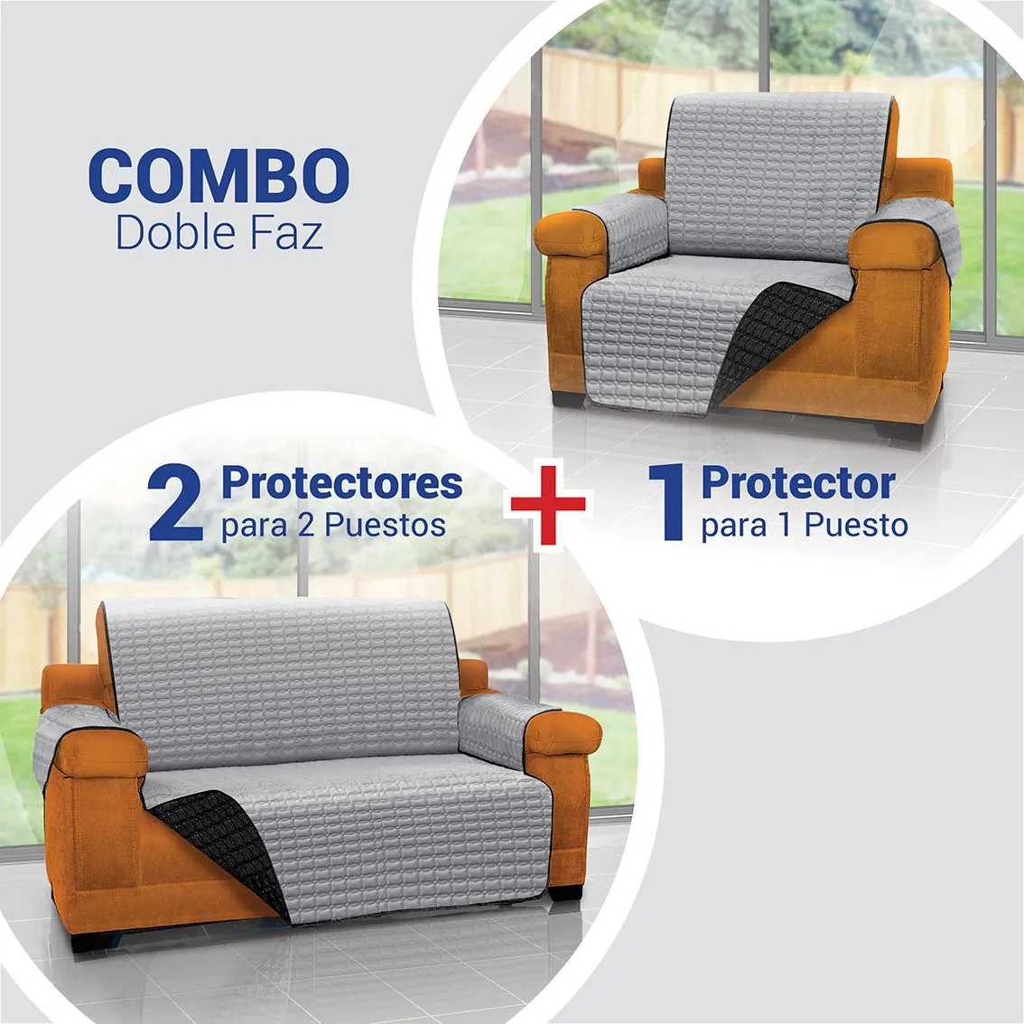 Combo Protector De Sofá Para Mascotas 1 Puesto + 2 Cubre Sofa 2 Puestos Energy Plus Negro 10