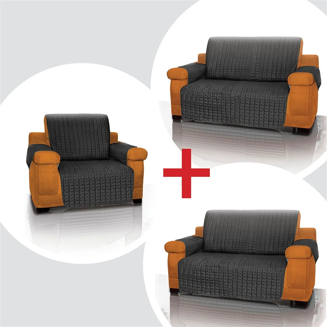 Combo Protector De Sofá Para Mascotas 1 Puesto + 2 Cubre Sofa 2 Puestos Energy Plus Negro 12