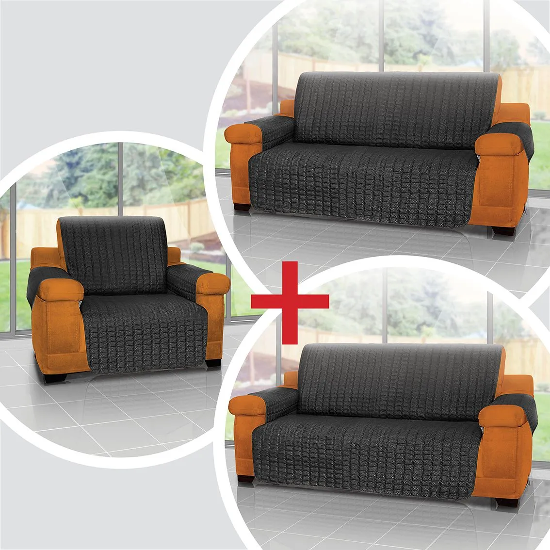 Combo Protector De Sofá Para Mascotas 1 Puesto + 2 Puestos + 3 Puestos Energy Plus Negro 3
