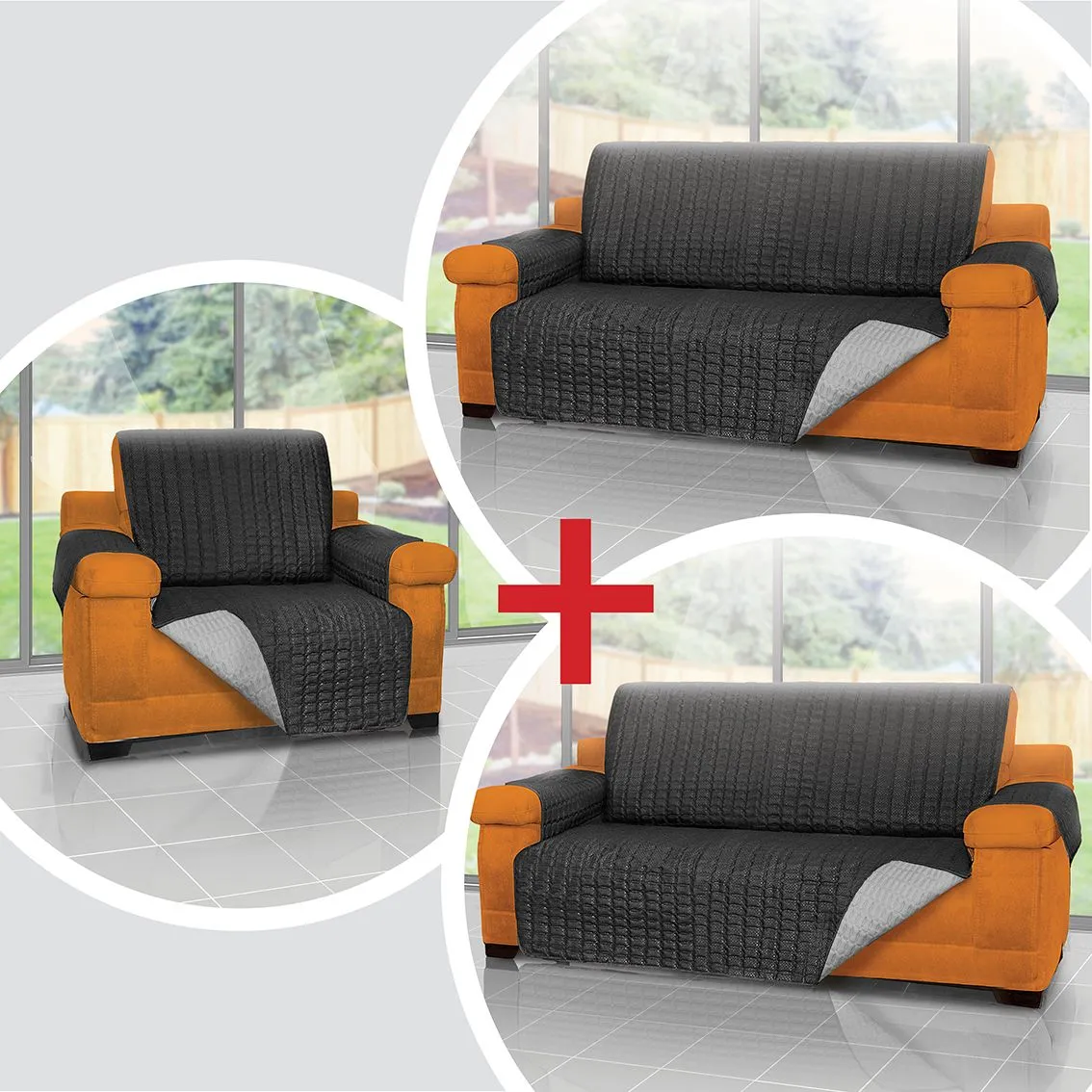 Combo Protector De Sofá Para Mascotas 1 Puesto + 2 Puestos + 3 Puestos Energy Plus Negro 4