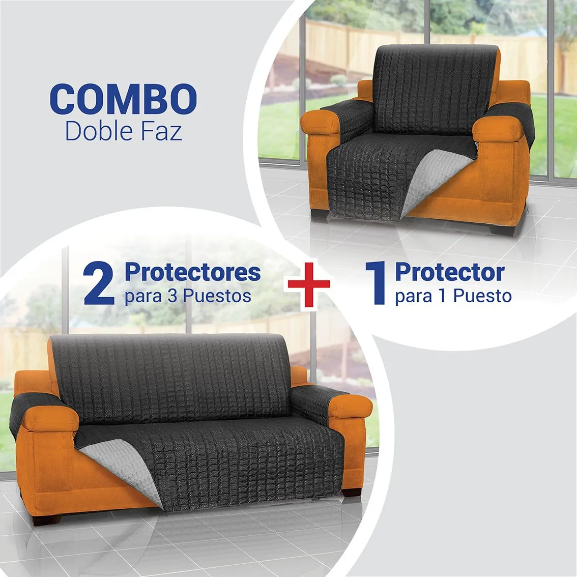 Combo Protector De Sofá Para Mascotas 1 Puesto + 2 Puestos + 3 Puestos Energy Plus Negro 6