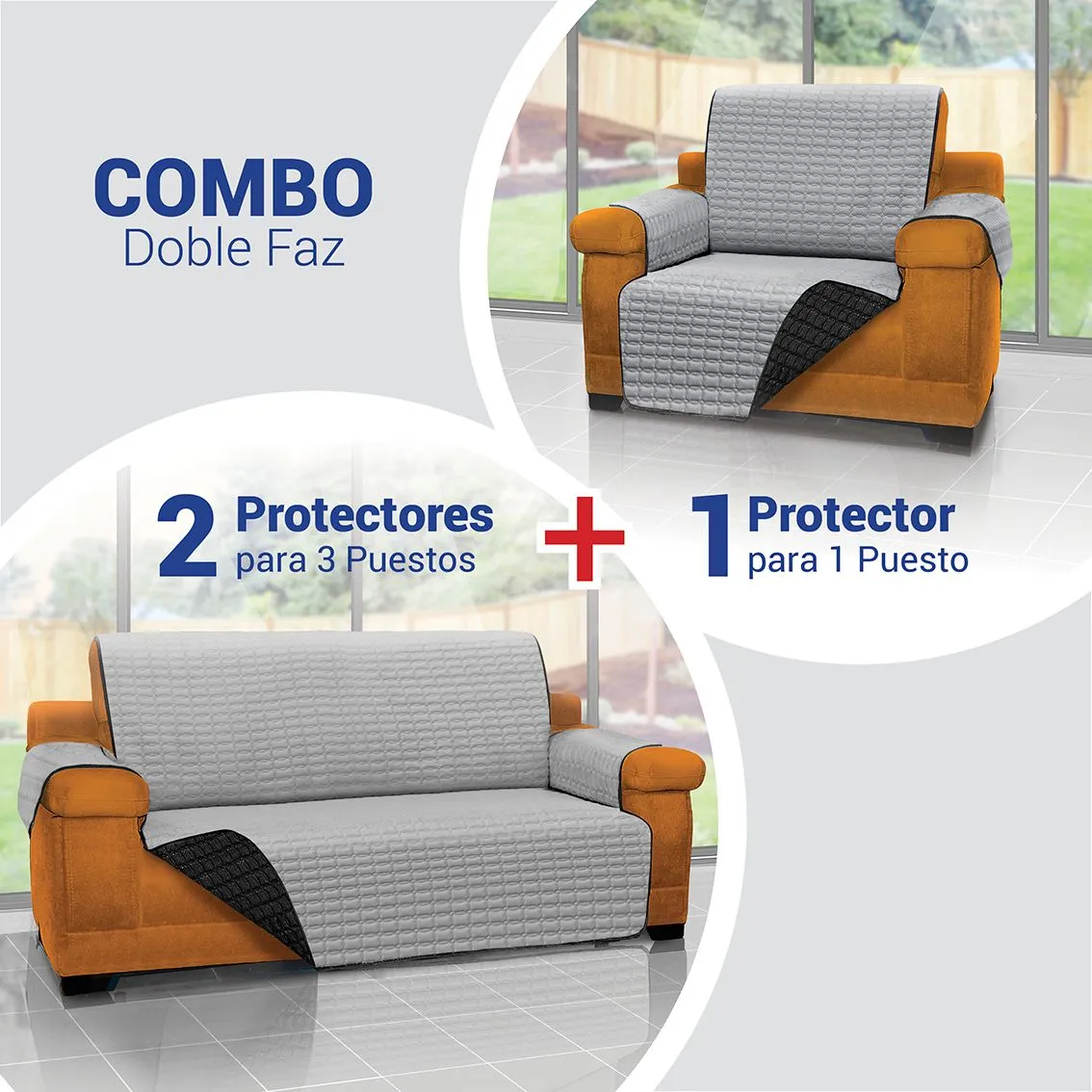 Combo Protector De Sofá Para Mascotas 1 Puesto + 2 Puestos + 3 Puestos Energy Plus Negro 8