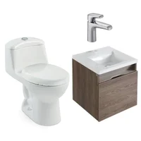 Corona Combo Smart: Sanitario Smart Redondo Blanco De Una Sola Pieza + Mueble Pontus Vital 45 + Lavamanos Pontus 45 + Grifería Lavamanos Monocontrol Cascade Media Cromo Corona
