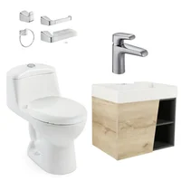 Combo Fussion : Sanitario Smart Redondo Blanco de una pieza + Mueble Fussion + Lavamanos Fussion + Grifería Cascade + Accesorios Cascade 4 piezas Corona