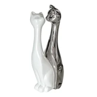 Escultura Gato X 2 29.5 Cm Blanco Plata Aspen