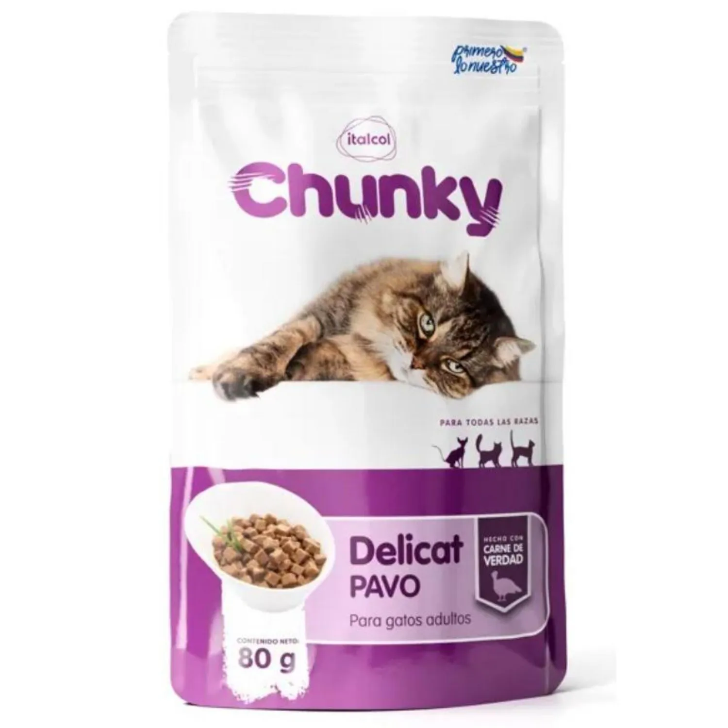 Comida Húmeda Para Gato Delicat Pouche Trozos De Pavo Chunky 80g