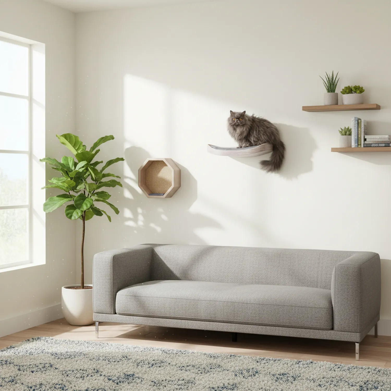 Repisa Flotante Para Gatos 50X32X13Cm Mediano Gris 4