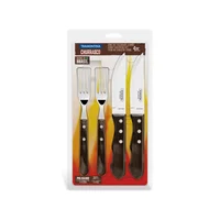 Juego De Tenedor Y Cuchillo Parrilla En Madera Acero Inoxidable 32X2 Cm X 4 Unidades