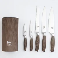 Cuchillo x6 Unidades Café Acero Inoxidable con Mango en Plástico Base Wood Just Home Collection