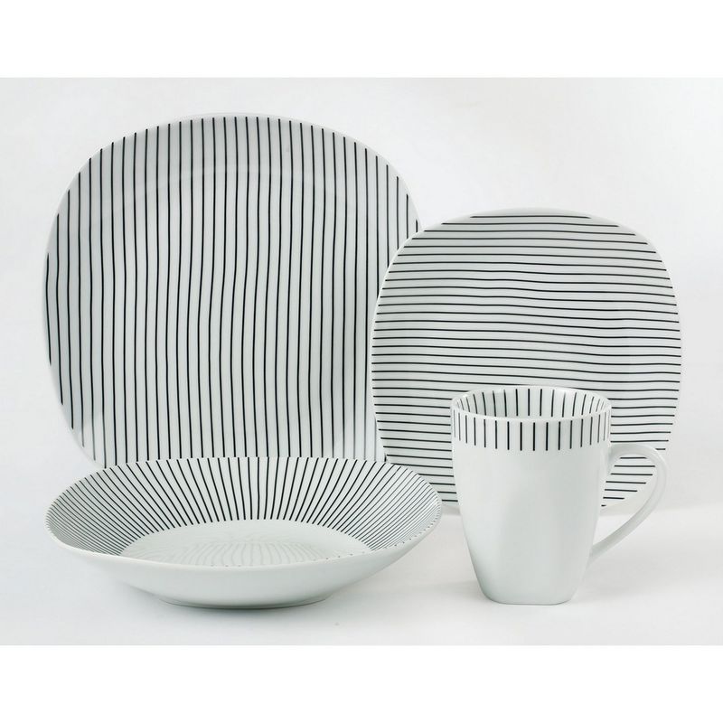 Vajilla Cuadrada Lineas Finas Negras 16 Piezas ESPIRAL