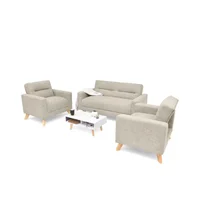 Juego de Sala Barza 2 Poltronas Tela + Mesa de Centro Taupe