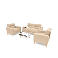 Juego de Sala Barza 2 Poltronas Tela + Mesa de Centro Beige