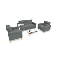 Juego de Sala Barza 2 Poltronas Tela + Mesa de Centro Gris