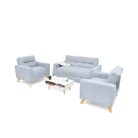 Juego de Sala Barza 2 Poltronas Tela + Mesa de Centro Acero
