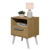 Mesa de Noche nórdica con cajón y nicho color castaño