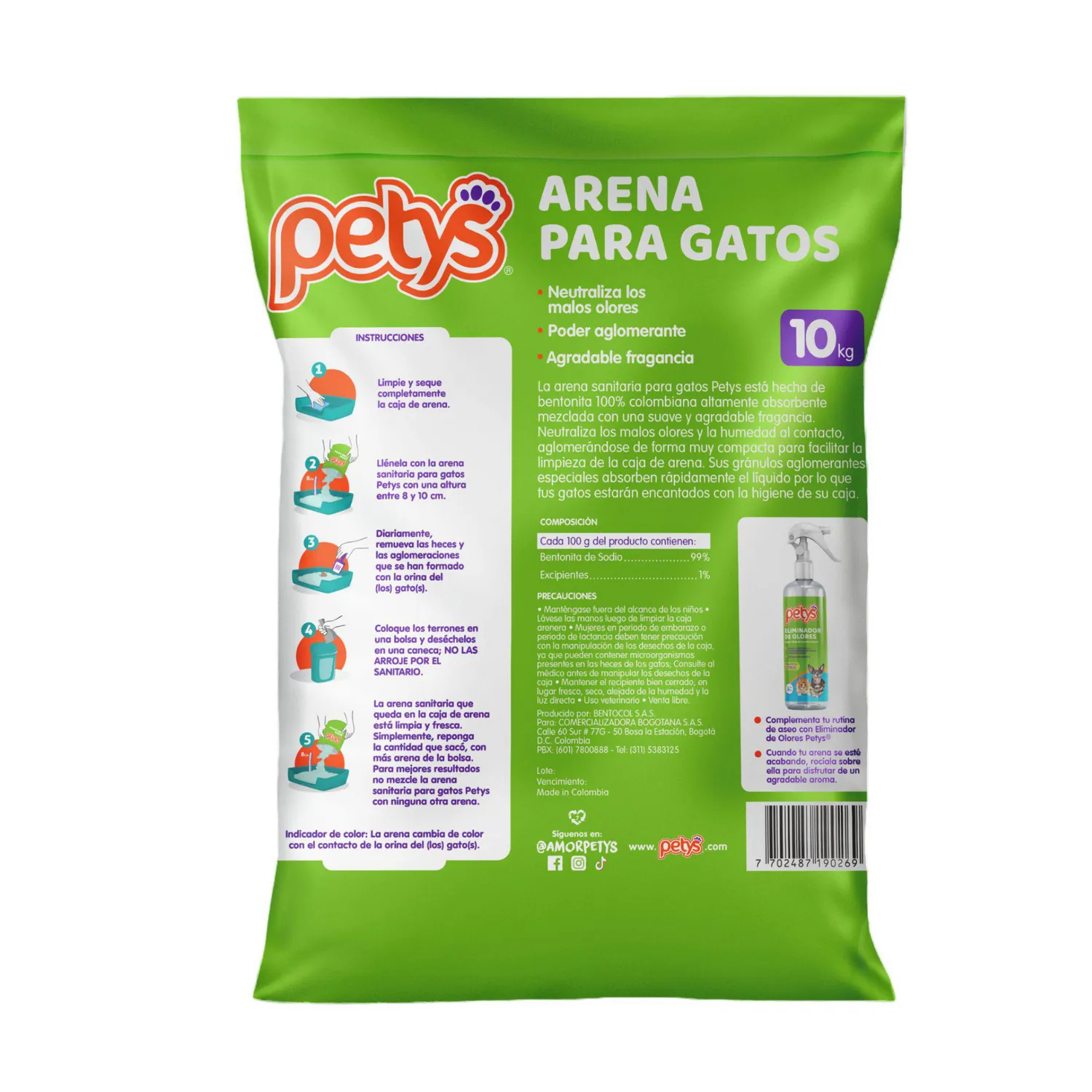 Arena Sanitaria Gato Aglomerante Bentonita Petys 10kg