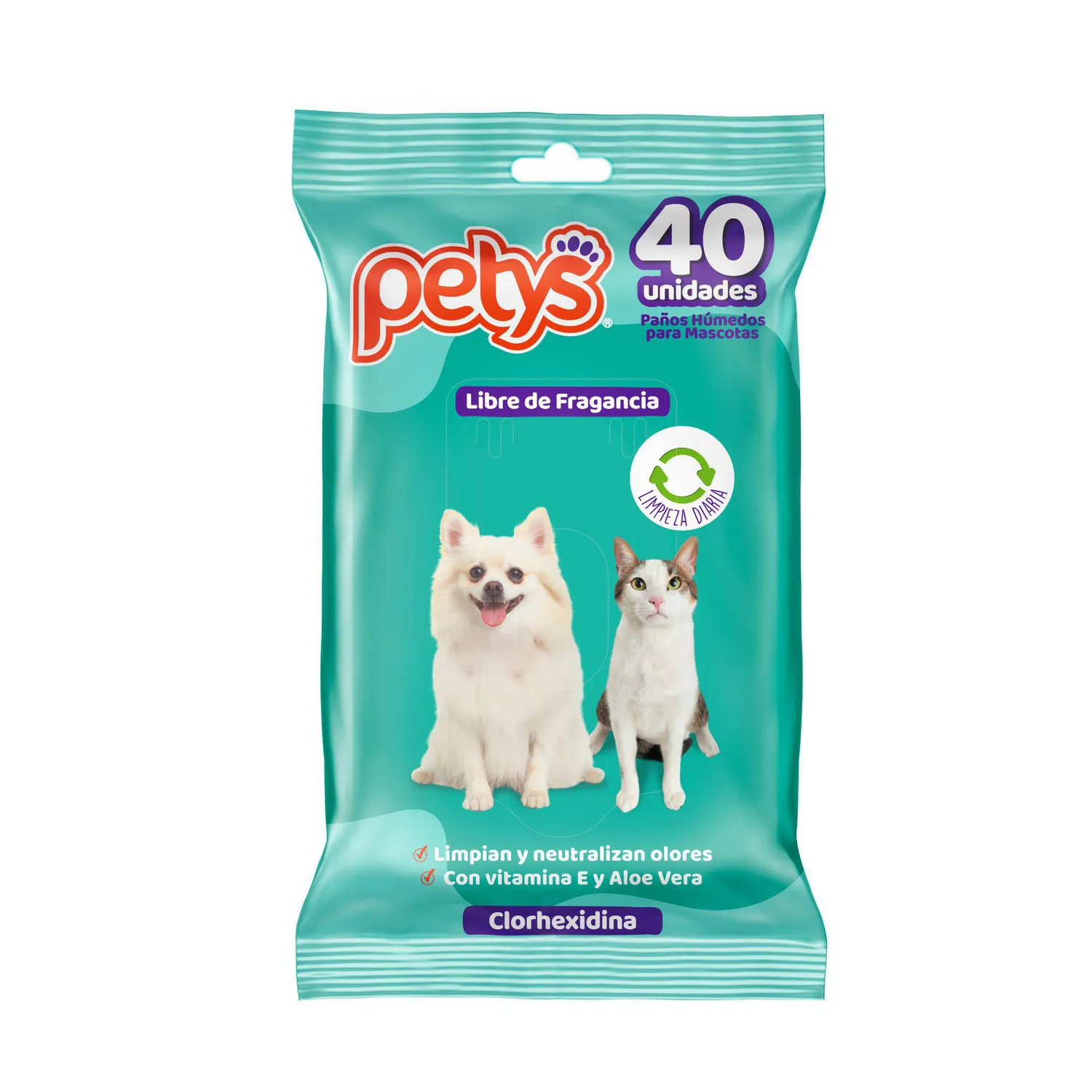 Paños Húmedos Para Perro Con Clorhexidina Petys x 40Und