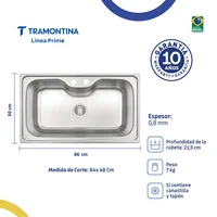 Lavaplatos Rectangular Tramontina Prime en Acero Inoxidable 86x50 cm