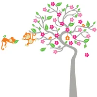 Vinilo Infantil Sleepy Monkeys Flowers Niña 190x180