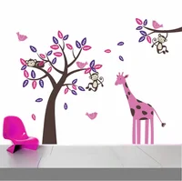 Vinilo Infantil Árbol Micos y Rama Niña 140x120