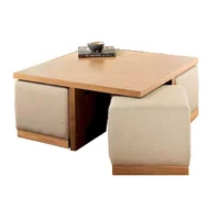 Mesa de Centro Tabaco Cuadrada con Puff Auxiliares