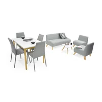 Juego de Sala Oslo + Mesa Orión + Sillas Venecia Tela Plata