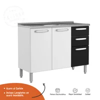 Mueble Inferior De Cocina Bertolini En Acero 89X120Cm Lavaplatos Central Negro