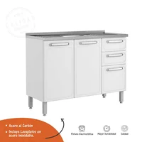 Mueble Inferior De Cocina Bertolini En Acero 89X120Cm Lavaplatos Central Blanco