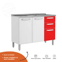 Mueble Inferior De Cocina Bertolini En Acero 89X120Cm Lavaplatos Central Rojo