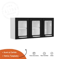 Mueble Superior Bertolini En Acero 52X120X28Cm 3 Puertas De Vidrio Negro