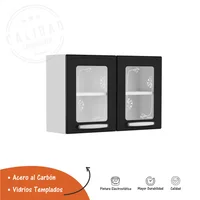 Mueble Superior Bertolini En Acero 52X80X28Cm 3 Puertas De Vidrio Negro