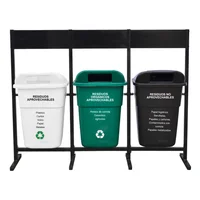 Punto Ecológico 3 Puestos 100L Blanco Verde Negro Con Tablero