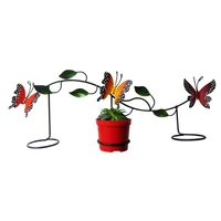 Soporte Para Matera Metálico De Mariposas Con Tres Aros 60X30X15Cm Café