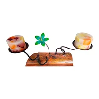 Candelabro de Mesa Tronco Naranja con Verde Menta