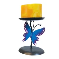 Candelabro de Mesa Doble Plato Café Mariposa Azul