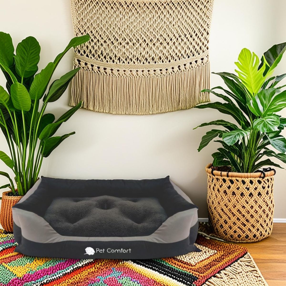 PET COMFORT - Cama Para Perro Touch 105x73x20cm Extra Grande Gris Pet Comfort