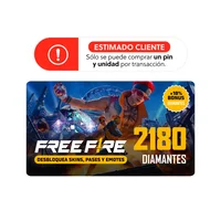 Pin Virtual Freefire 2180 Diamantes