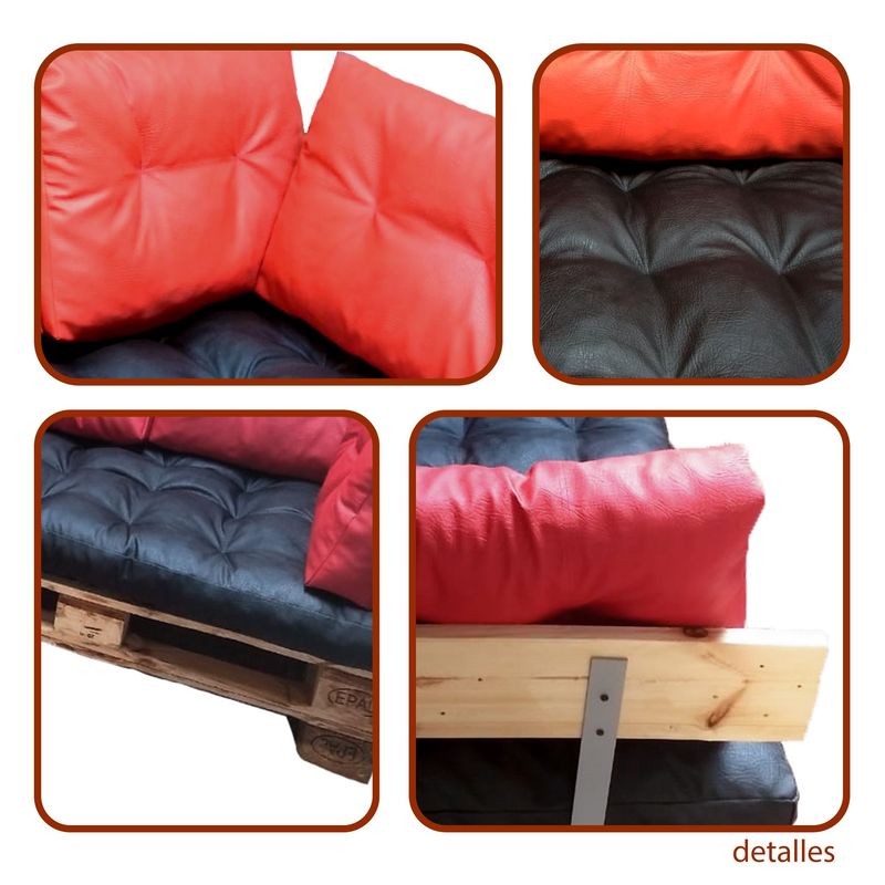 Sofá Esquinero Palet Puestos Cuero Sintético Negro Rojo ESTILO