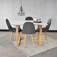 Juego Comedor Andara Matiz 4 Puestos Blanco Tela Gris