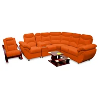 Juego de Sala L Modelo Deluxe Cuero Sintético Naranja