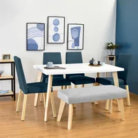 Comedor Oregon 6 Puestos 76X138X80 Azul Y Plata Tela