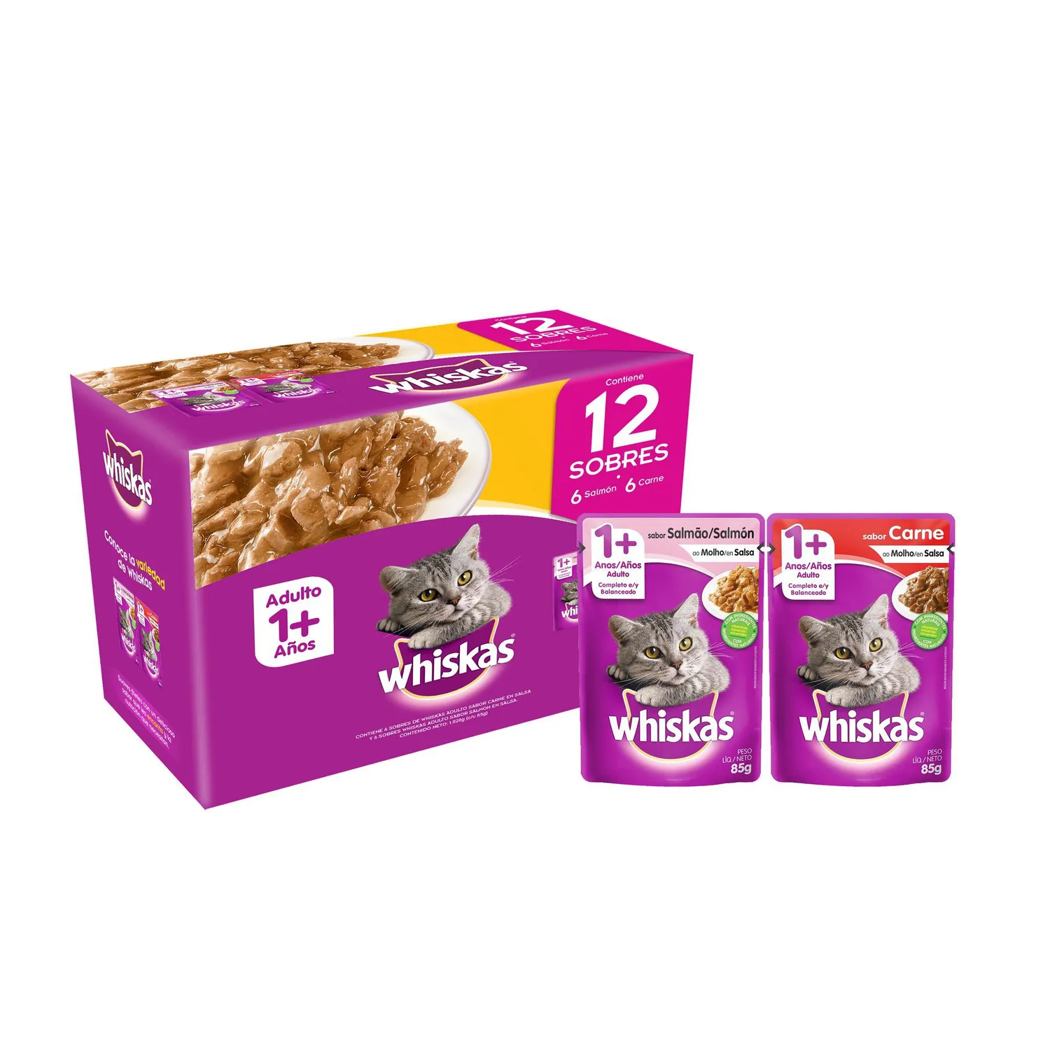 Comida Húmeda Para Gato Adulto Whiskas Pack X12 Und 85g