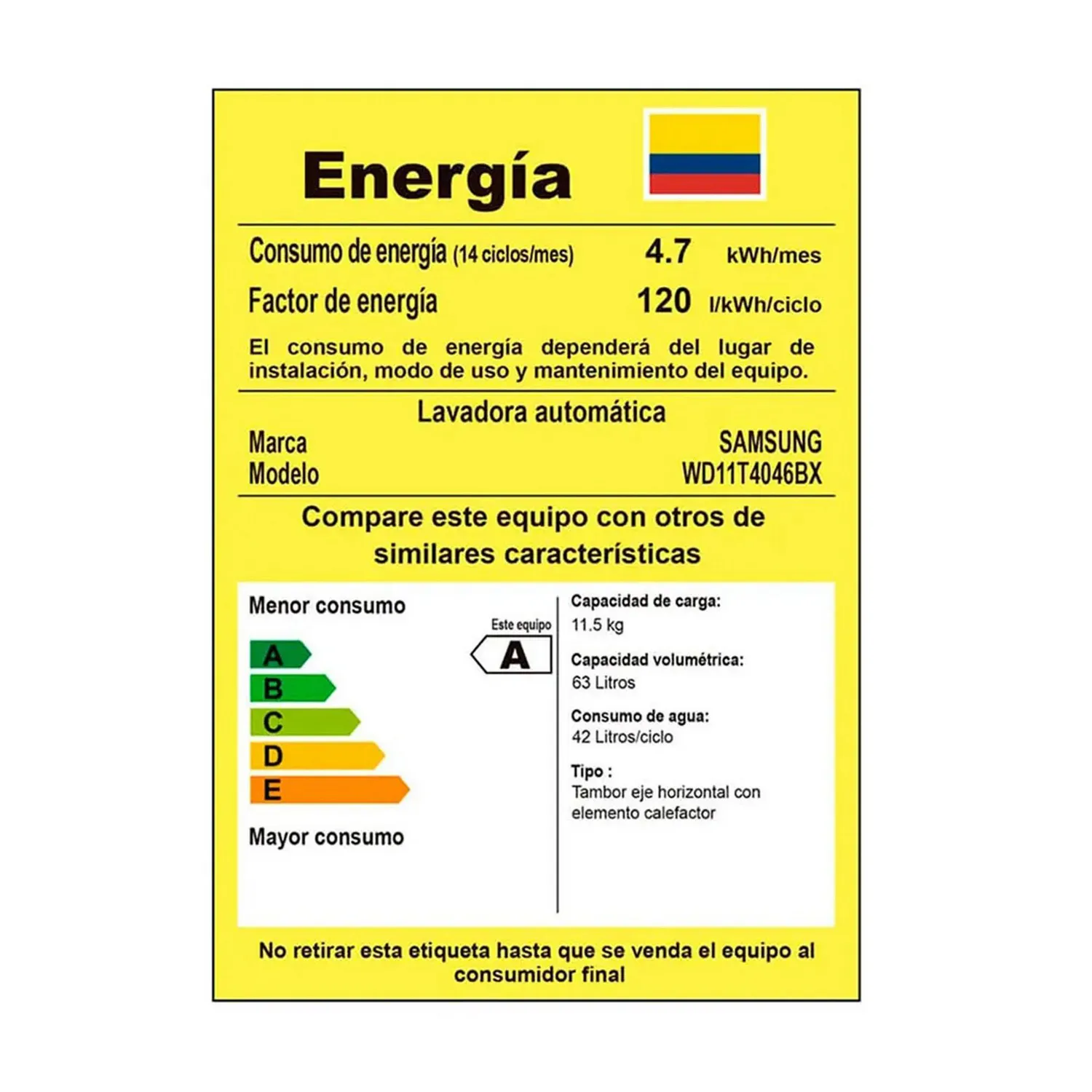Lavadora Secadora Carga Frontal Eléctrica 11,5 Kg WD11T4046BX/CO Inoxidable 10