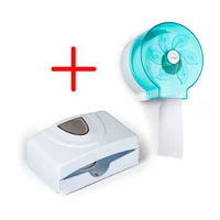 Combo Dispensador De Papel Higiénico En Plástico Blanco/Azul + Dispensador Toallas De Papel En Color Blanco