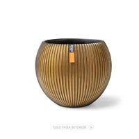 Matera Cerámica Redonda Vase Groove 17X14X17Cm Oro
