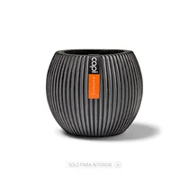 Matera Cerámica Redonda Vase Groove 17X14X17Cm Negro