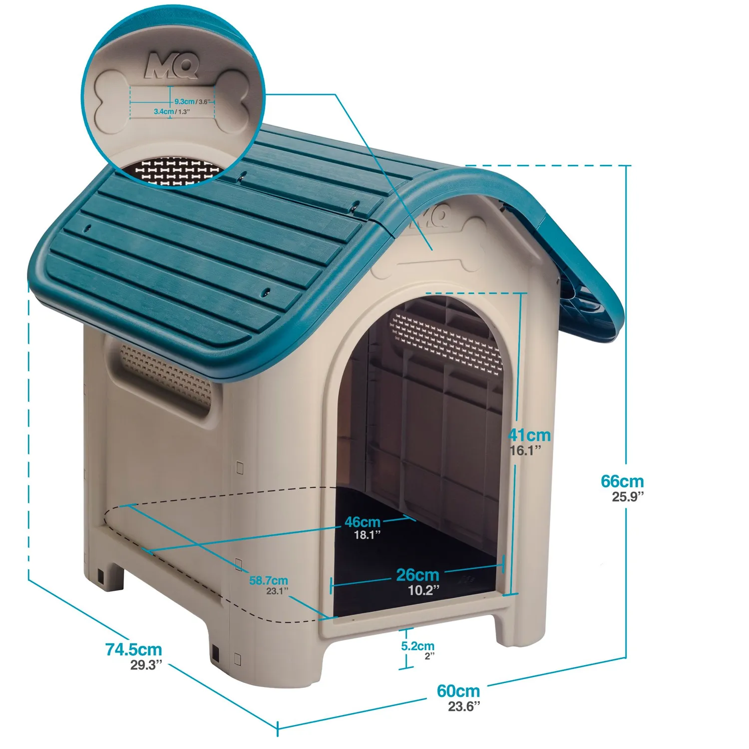 Casa Para Perros Plástica 74.5x60x66cm Mediano Turquesa 8