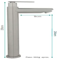 Grifería Lavamanos Alta Cylinder Satin Consumo 8.3 l/min