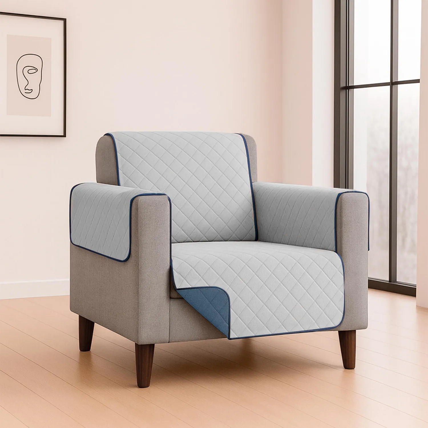 Forro Protector de Sofá Doble Faz 1 Puesto Gris/Azul 60 x 180 cm