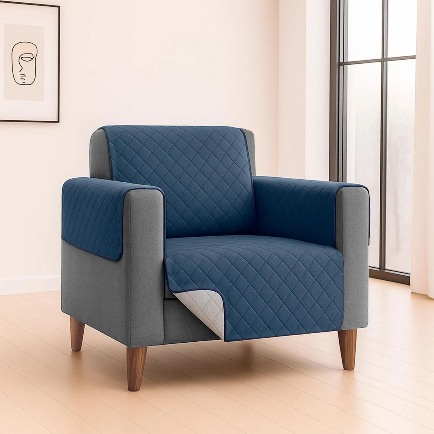 Forro Protector de Sofá Doble Faz 1 Puesto Gris/Azul 60 x 180 cm